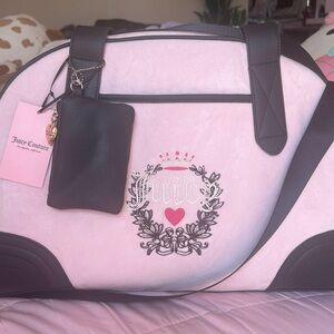 Juicy Couture Pink and Brown Travel Duffle with Embroidered Crest